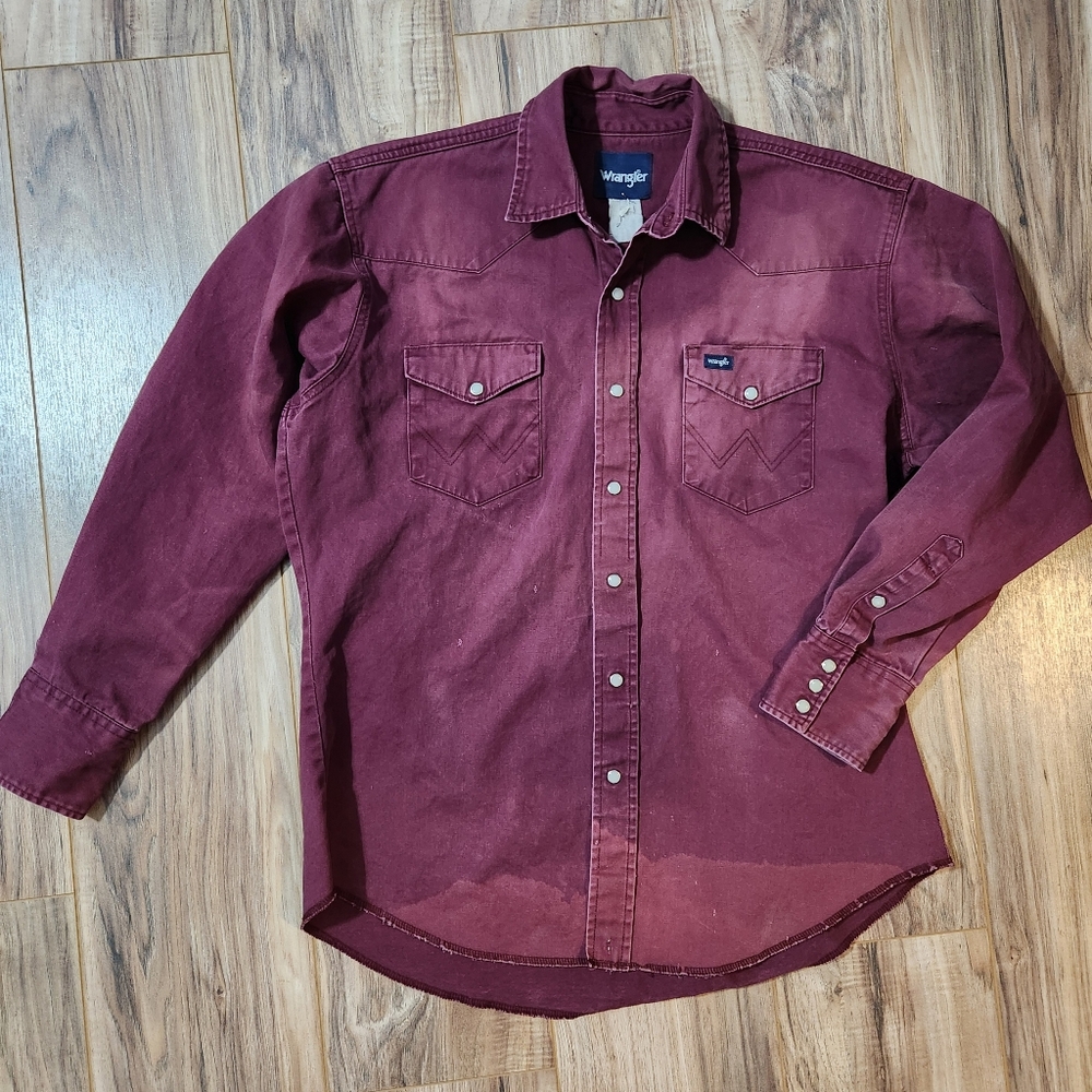 Vintage Wrangler Brushpopper Shirt Burgundy Grunge Thrashed Sun Faded Large